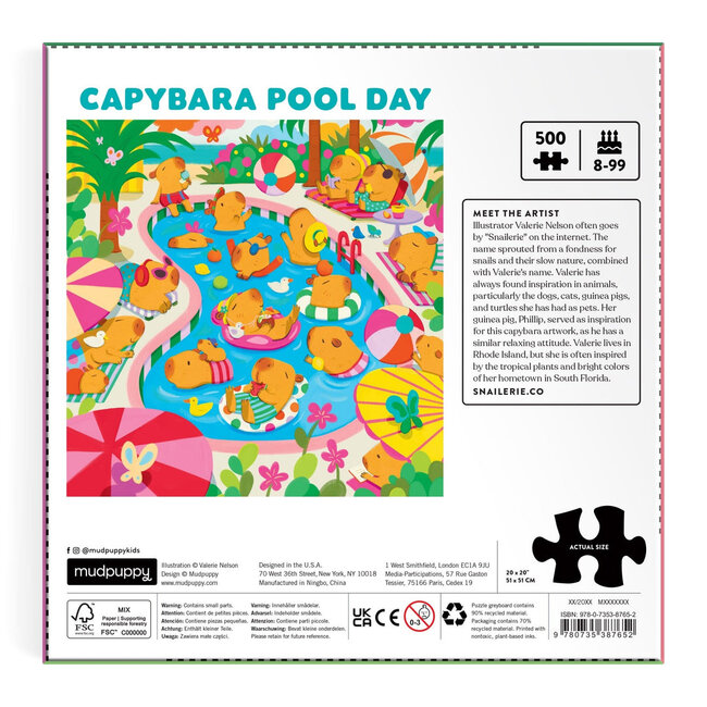 Galison/mudpuppy Capybara Pool Day 500 Piece Family Puzzle