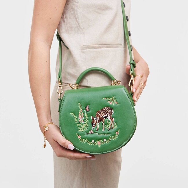 Fable England Fawn & Snail Green Embroidered Top Handle Bag