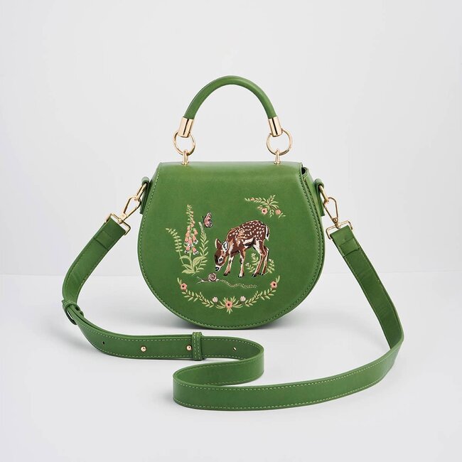 Fable England Fawn & Snail Green Embroidered Top Handle Bag