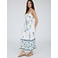 Floral Border Pattern Belt Strap Midi Dress
