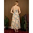Marine Motif Front Tie Smocked Waist Midi Dress