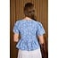 Floral Embroidery Front Tie Scalloped Peplum Top
