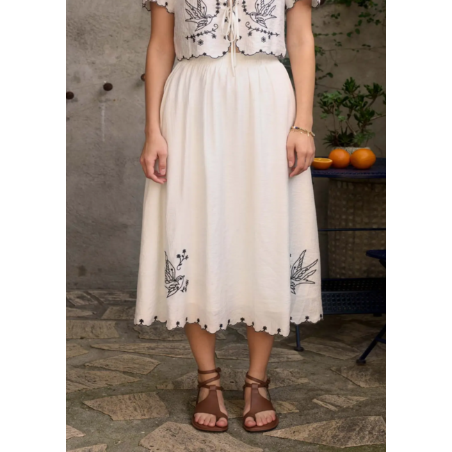 Bird Embroidery Detail Midi Skirt