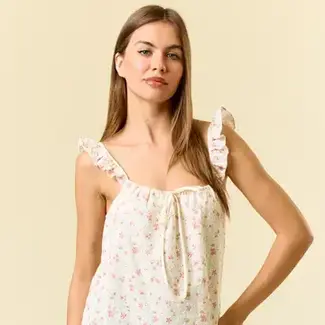 Floral Print Ruched Tie Front Cami Top - Rose