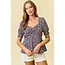 Ditsy Floral Short Sleeve Top - Navy