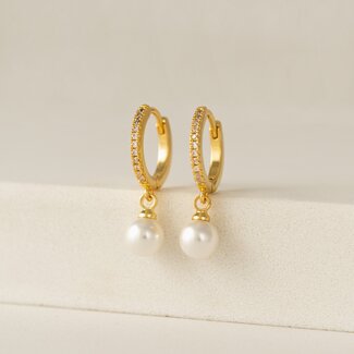 Lover’s Tempo Amari Pearl Huggie CZ Hoop Earrings - Gold