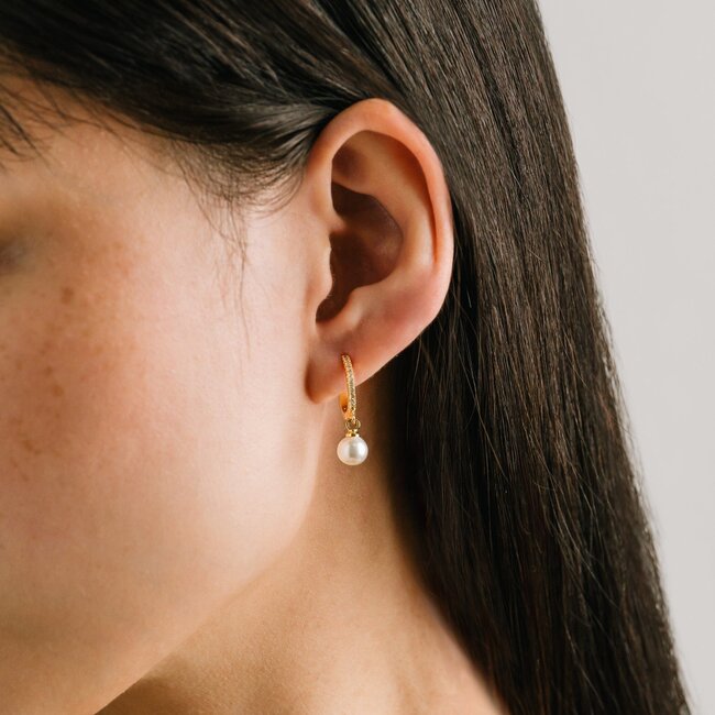 Lover’s Tempo Amari Pearl Huggie CZ Hoop Earrings - Gold