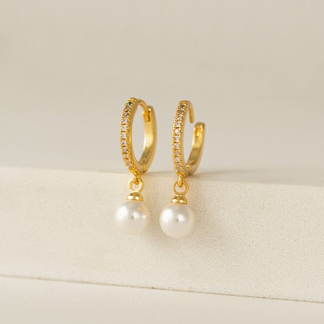 Lover’s Tempo Amari Pearl Huggie CZ Hoop Earrings - Gold