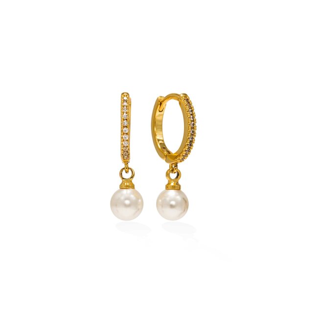 Lover’s Tempo Amari Pearl Huggie CZ Hoop Earrings - Gold