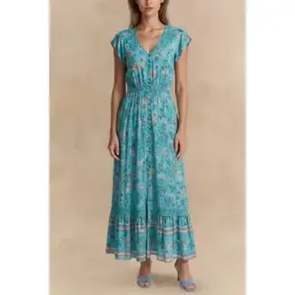 Annick Lizette Floral Blue Button-Front Maxi Dress
