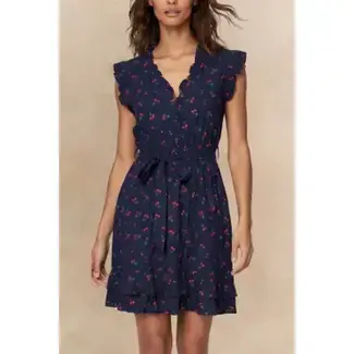 Annick Natasha Cherry Print Short Dress in Navy