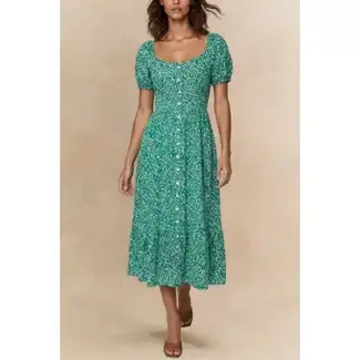 Sylvie Midi Dress On-Off Shoulders in Green