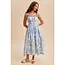 Cotton Toile Sleeveless Midi Dress In Blue