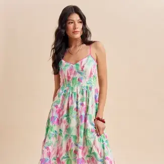 Floral Embroidered Hem Midi Dress In Electric Fuschia