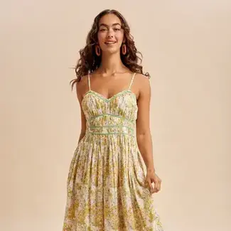 Cotton Piped Border Maxi Dress In Daffodil Multi
