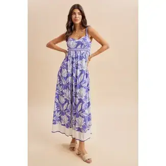 Resort Wear Border Print Maxi Dress In Indigo