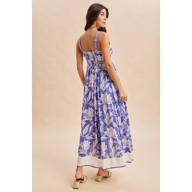 Resort Wear Border Print Maxi Dress In Indigo