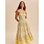 Cotton Piped Border Maxi Dress In Daffodil Multi
