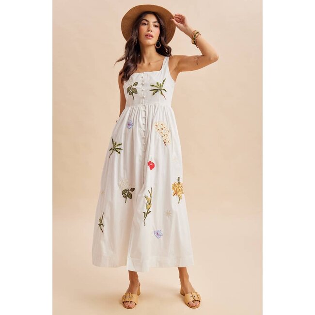 Large Embroidered Maxi Dress In White