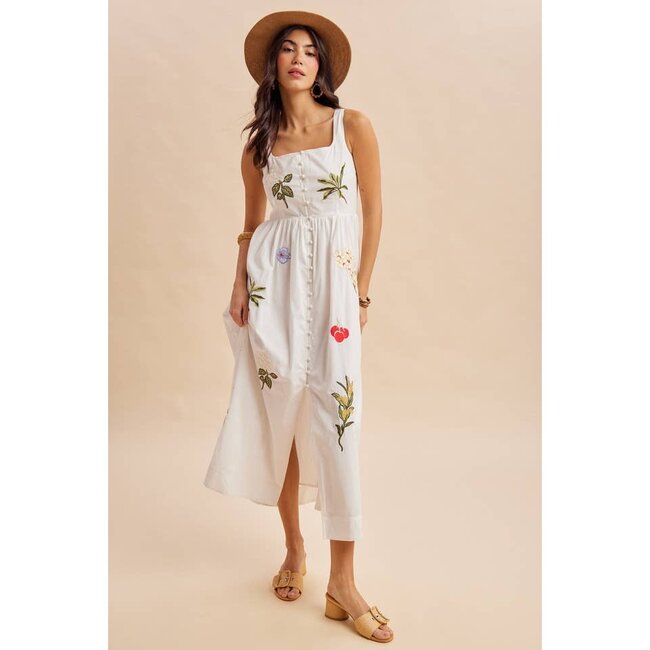 Large Embroidered Maxi Dress In White