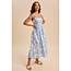 Cotton Toile Sleeveless Midi Dress In Blue