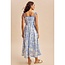 Cotton Toile Sleeveless Midi Dress In Blue