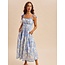 Cotton Toile Sleeveless Midi Dress In Blue