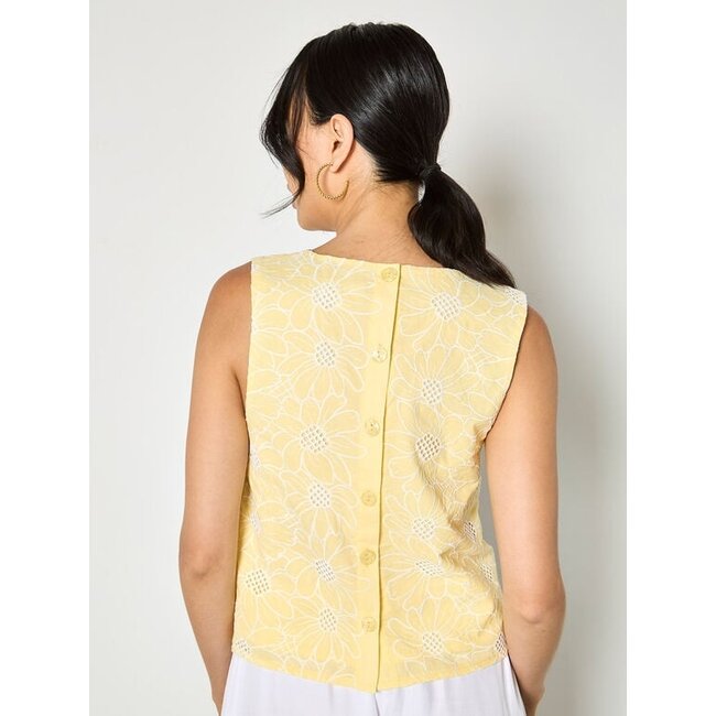 Apricot Yellow Sunflower Embroidered Shell Top