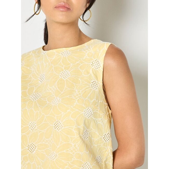Apricot Yellow Sunflower Embroidered Shell Top
