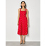 Apricot Polkadot Square Neck Midi Dress in Red
