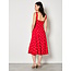 Apricot Polkadot Square Neck Midi Dress in Red