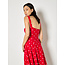 Apricot Polkadot Square Neck Midi Dress in Red