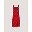 Apricot Polkadot Square Neck Midi Dress in Red