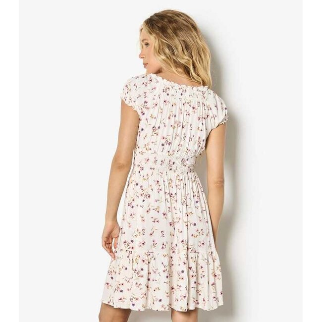 Apricot Ditsy Floral Milkmaid Mini Dress in Cream
