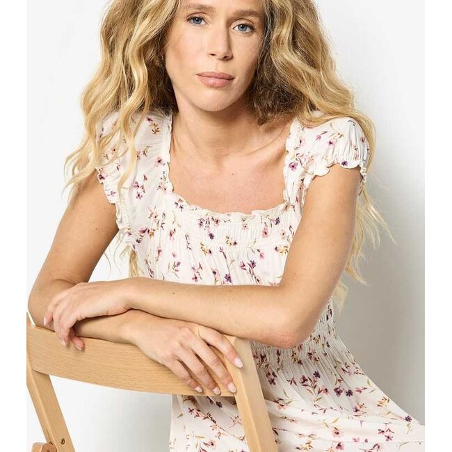Apricot Ditsy Floral Milkmaid Mini Dress in Cream