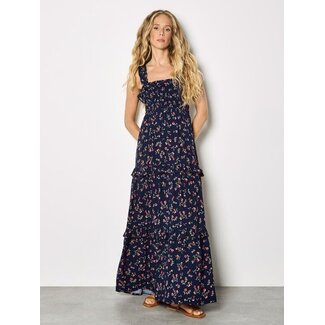 Apricot Ditsy Floral Smock Maxi Dress in Navy