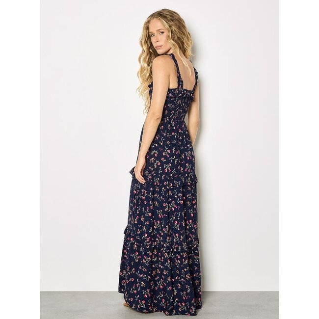Apricot Ditsy Floral Smock Maxi Dress in Navy