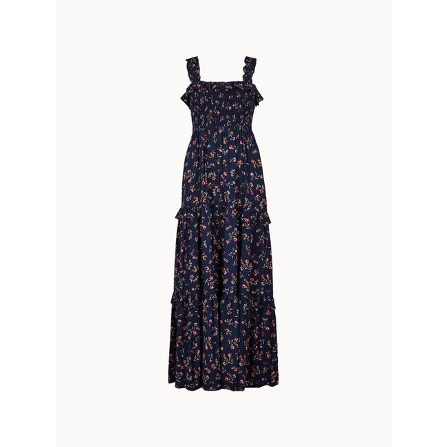 Apricot Ditsy Floral Smock Maxi Dress in Navy