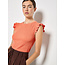 Apricot Textured Jersey Ruffle Sleeve Tee in Coral