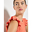 Apricot Textured Jersey Ruffle Sleeve Tee in Coral