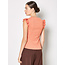 Apricot Textured Jersey Ruffle Sleeve Tee in Coral