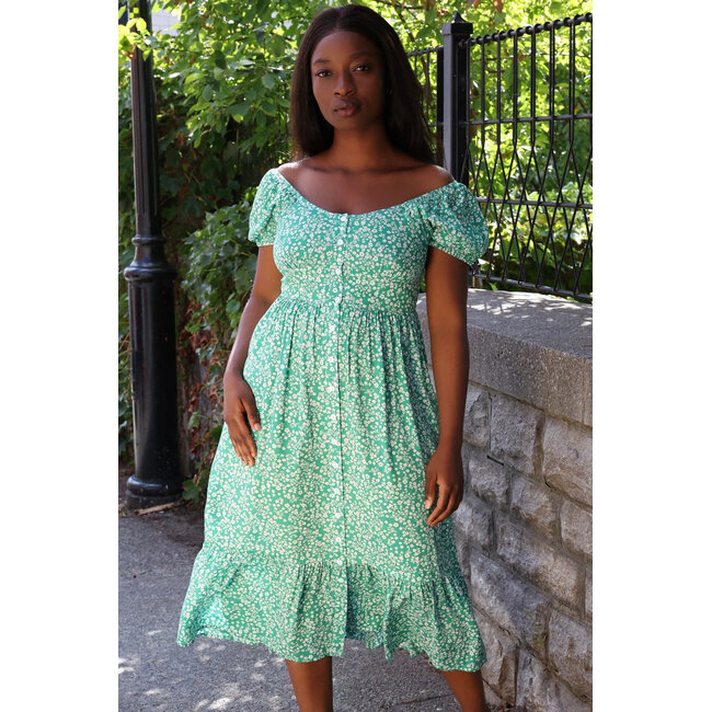 Sylvie Midi Dress On-Off Shoulders in Green