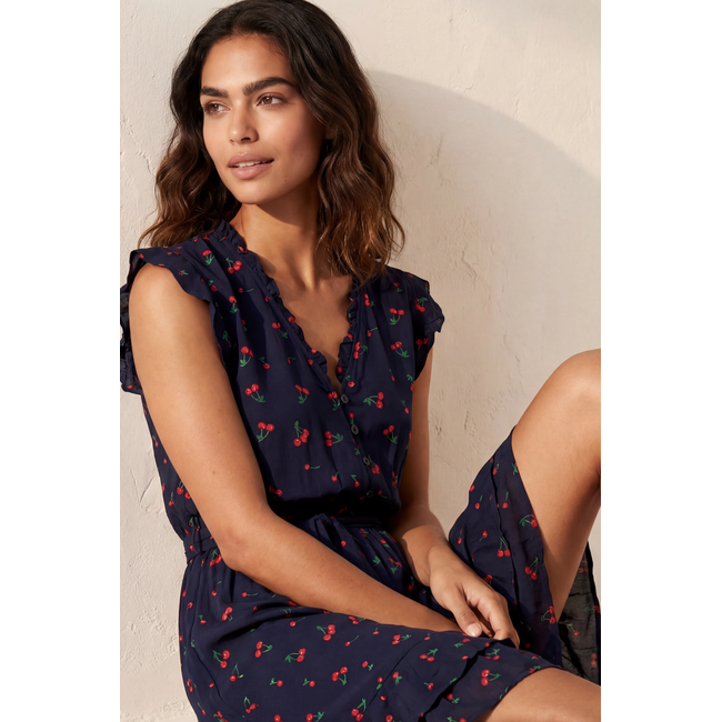 Annick Natasha Cherry Print Short Dress in Navy