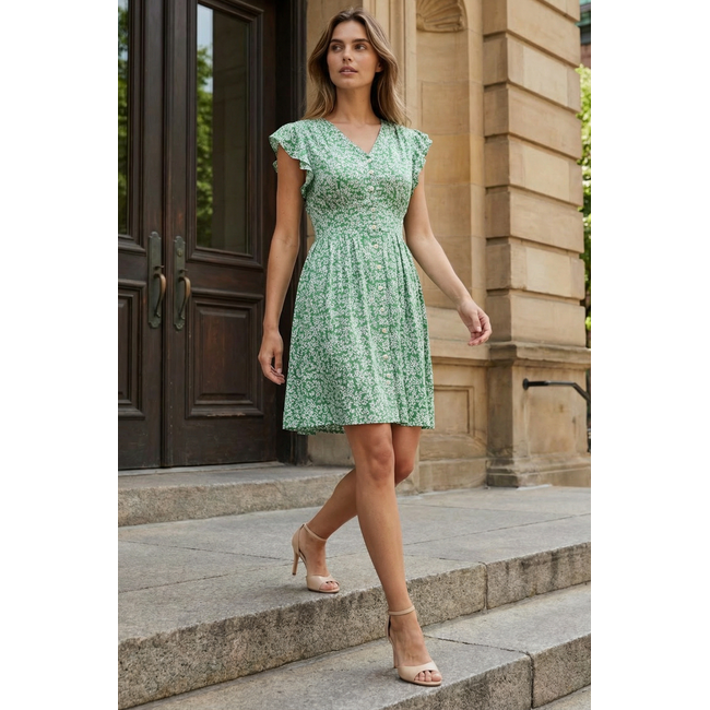 Annick Alma Dress Short Ditsy Floral in Green