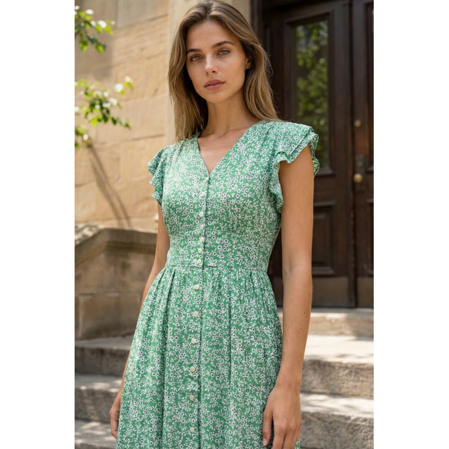 Annick Alma Dress Short Ditsy Floral in Green