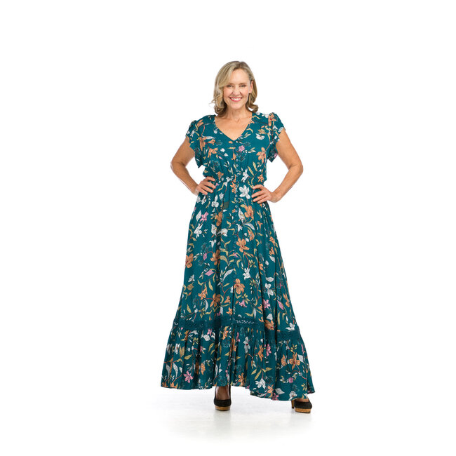 Papillon Emilia Maxi Dress - Teal Floral