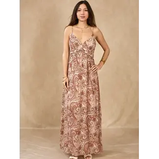 Backless Strappy Dress with Paisley Print