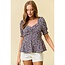 Ditsy Floral Short Sleeve Top - Navy