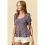 Ditsy Floral Short Sleeve Top - Navy