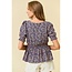 Ditsy Floral Short Sleeve Top - Navy